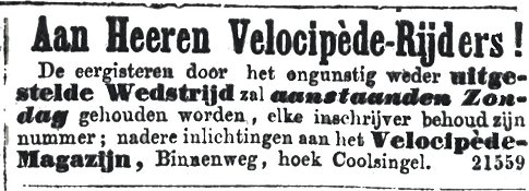 advertentie Vélocipède-Magazijn Rotterdam